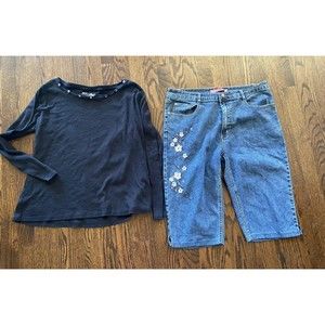 Outfit Lot Cos Jeans 14 Capri Stretch Jeans RXB XL Black Top Rhinestones Set